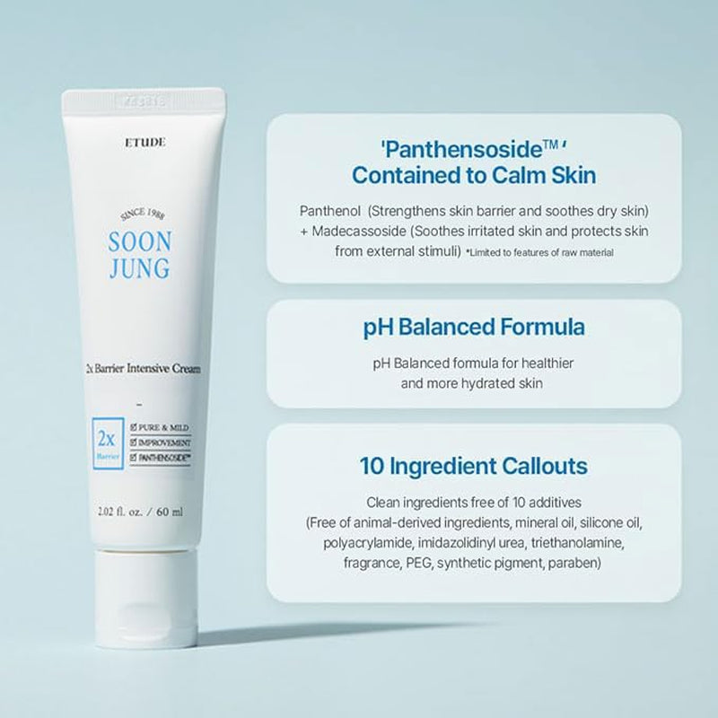 Soonjung 2X Barrier Intensive Cream (Original), Hypoallergenic Shea Butter Hydrating Facial Cream for Sensitive Skin, Water-Oil Balance & Panthenol, Korean Skin Care (2.02 Fl Oz)
