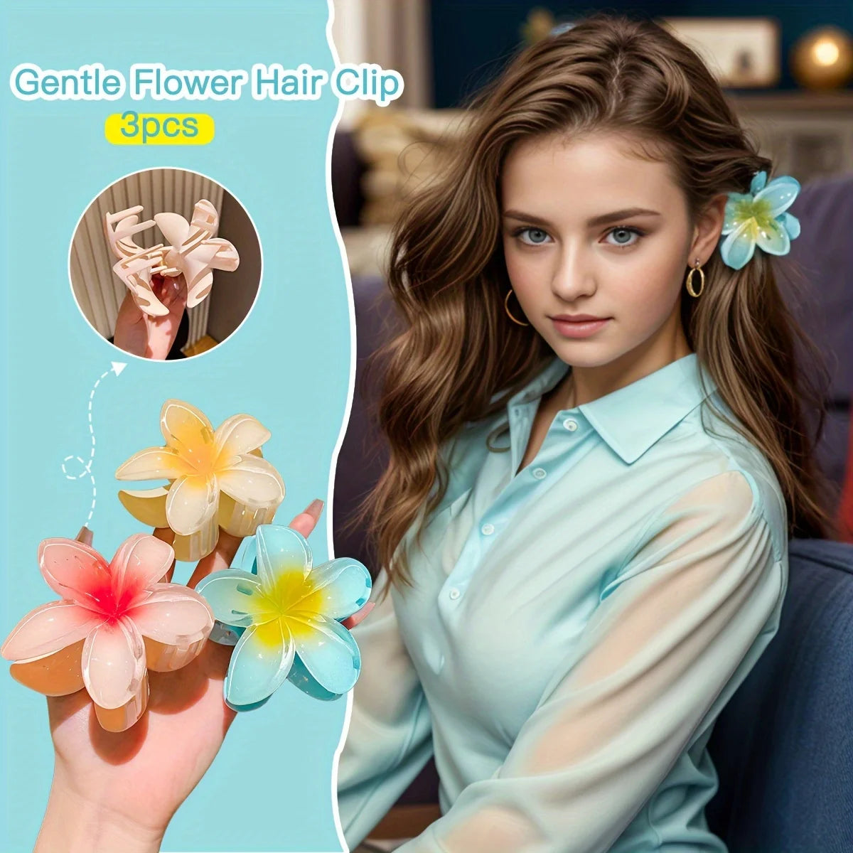 1/2/3Pcs Hair Accessories Colorful Flowers Large Hair Claw on the Back of the Head