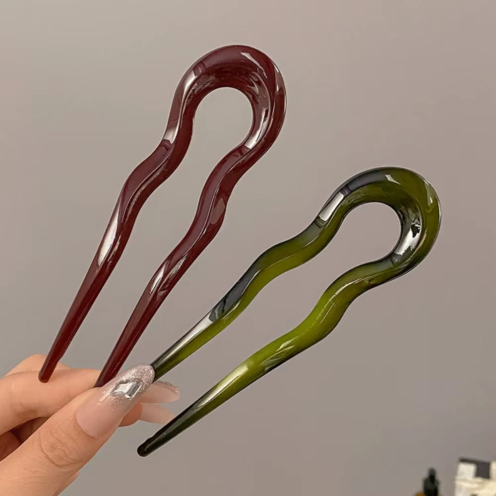 U-Shaped Hair Fork Fashion Tortoiseshell Acetate Acrylic Hairpin Geometric Design Headwear Hair Sticks Women Girls