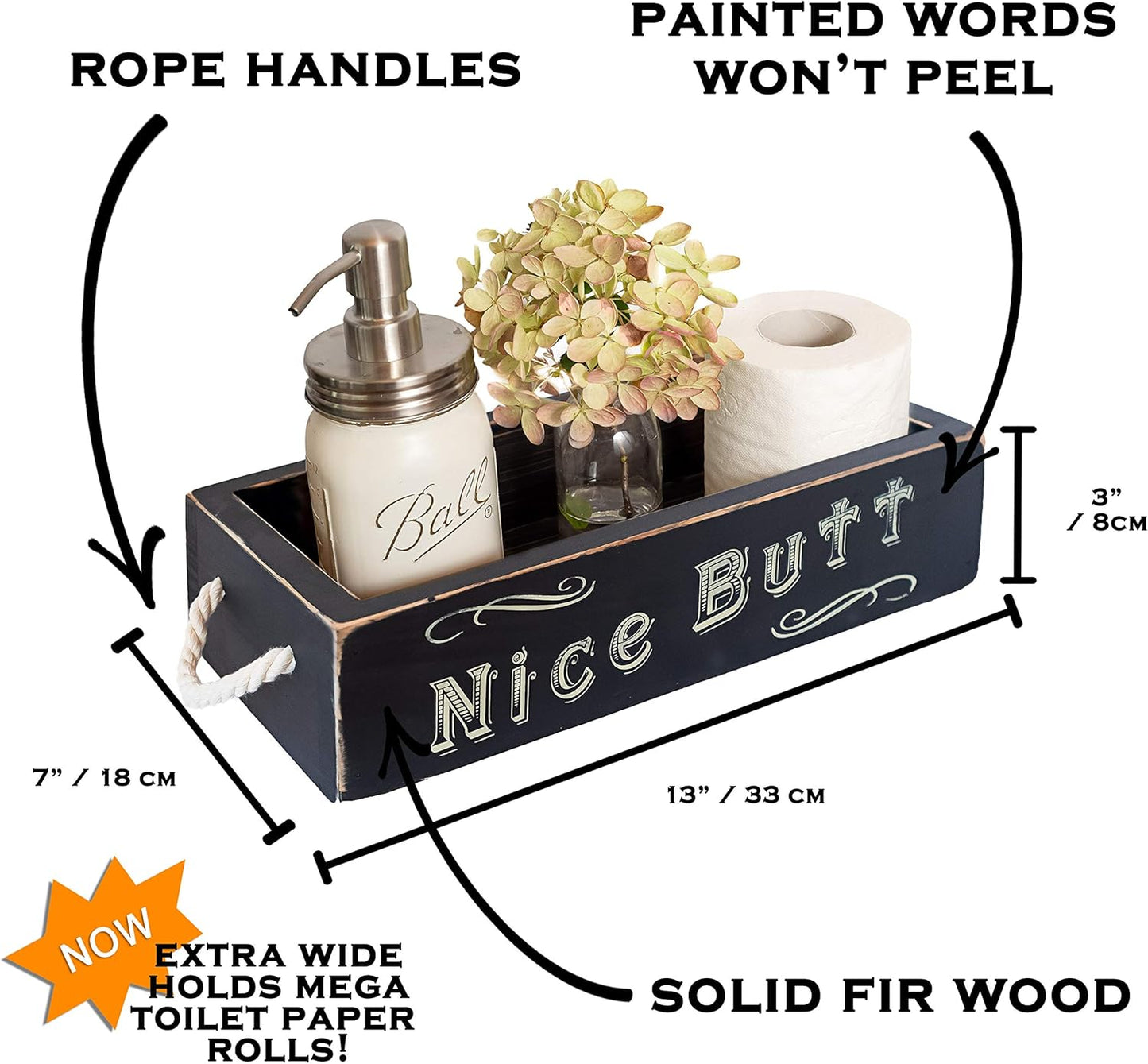 Nice Butt Bathroom Decor Box, One Box with Print on 2 Sides Farmhouse Nice Butt Toilet Paper Holder, Back of Toilet Decor Funny Cute Rustic Décor