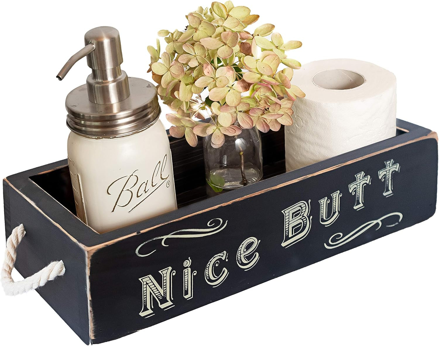 Nice Butt Bathroom Decor Box, One Box with Print on 2 Sides Farmhouse Nice Butt Toilet Paper Holder, Back of Toilet Decor Funny Cute Rustic Décor
