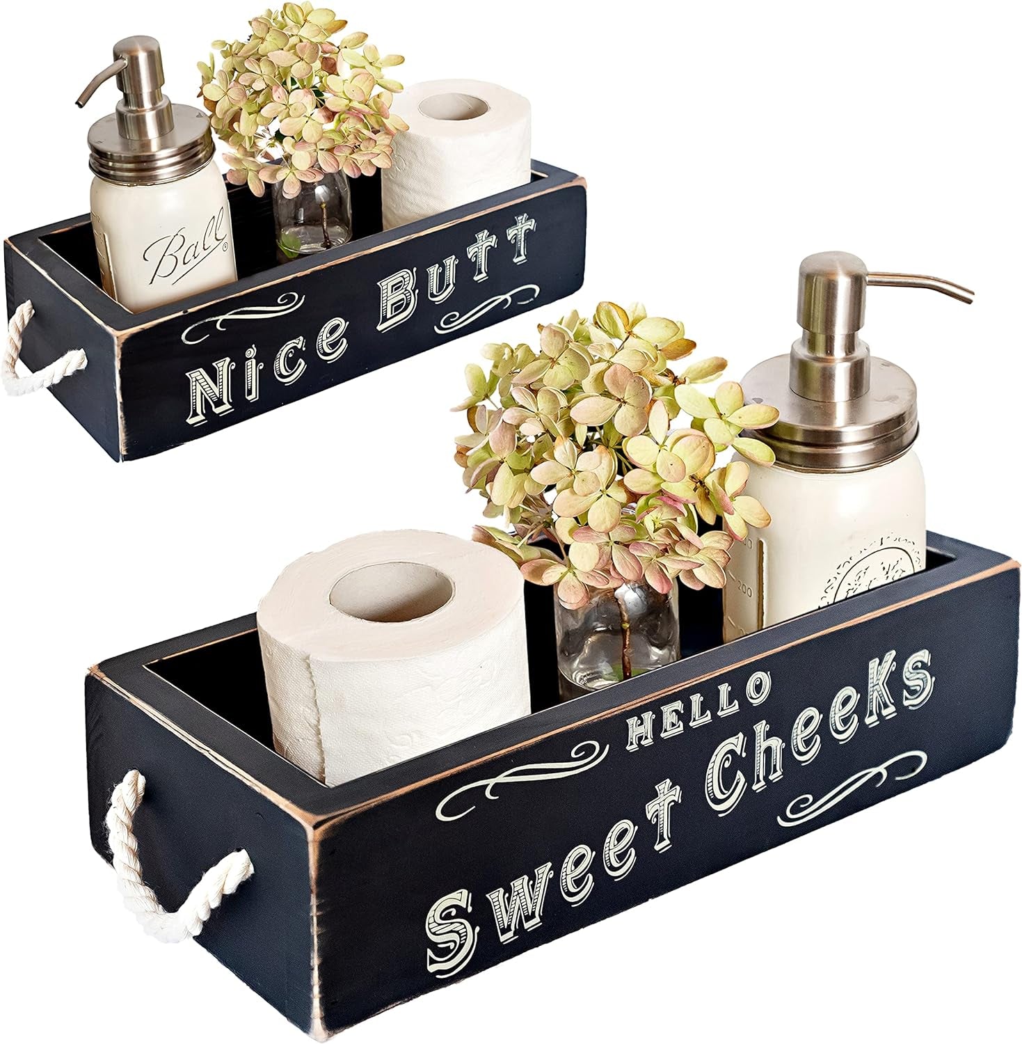 Nice Butt Bathroom Decor Box, One Box with Print on 2 Sides Farmhouse Nice Butt Toilet Paper Holder, Back of Toilet Decor Funny Cute Rustic Décor