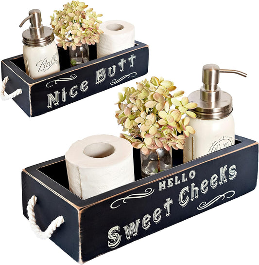 Nice Butt Bathroom Decor Box, One Box with Print on 2 Sides Farmhouse Nice Butt Toilet Paper Holder, Back of Toilet Decor Funny Cute Rustic Décor