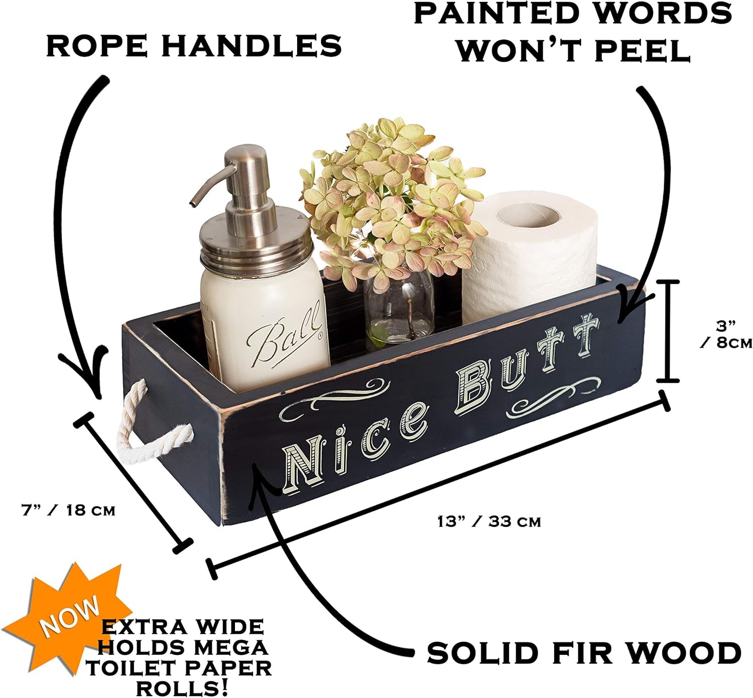 Nice Butt Bathroom Decor Box, One Box with Print on 2 Sides Farmhouse Nice Butt Toilet Paper Holder, Back of Toilet Decor Funny Cute Rustic Décor